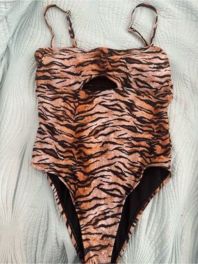 Raj Black Swimsuit with Brown Tiger-Print Strap